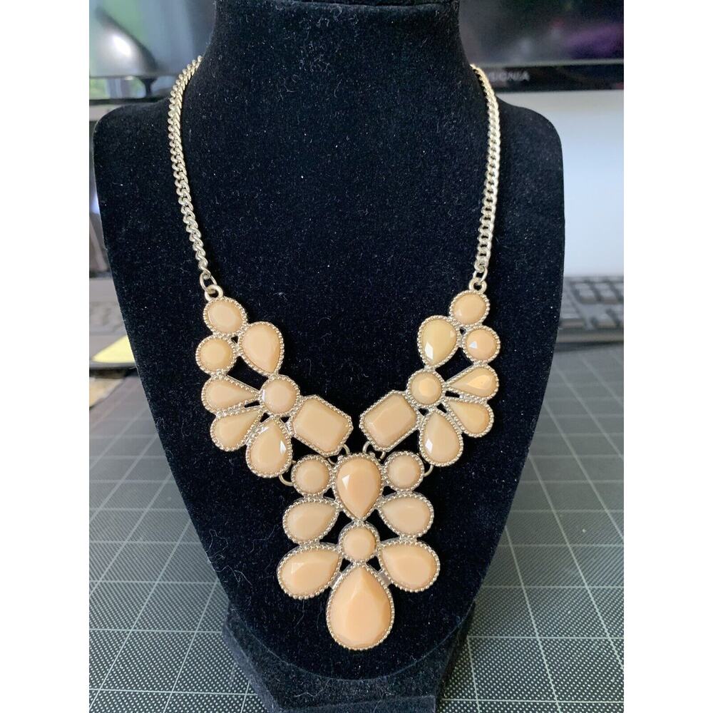 Butterscotch & Gold Toned Faceted Cluster Statement Necklace